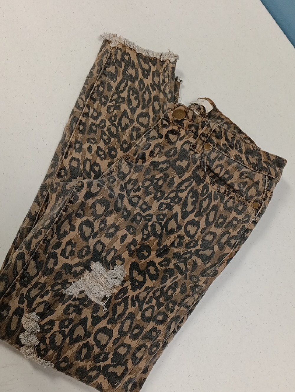 Leopard Print Distressed Jeans - Brown & Black Easel